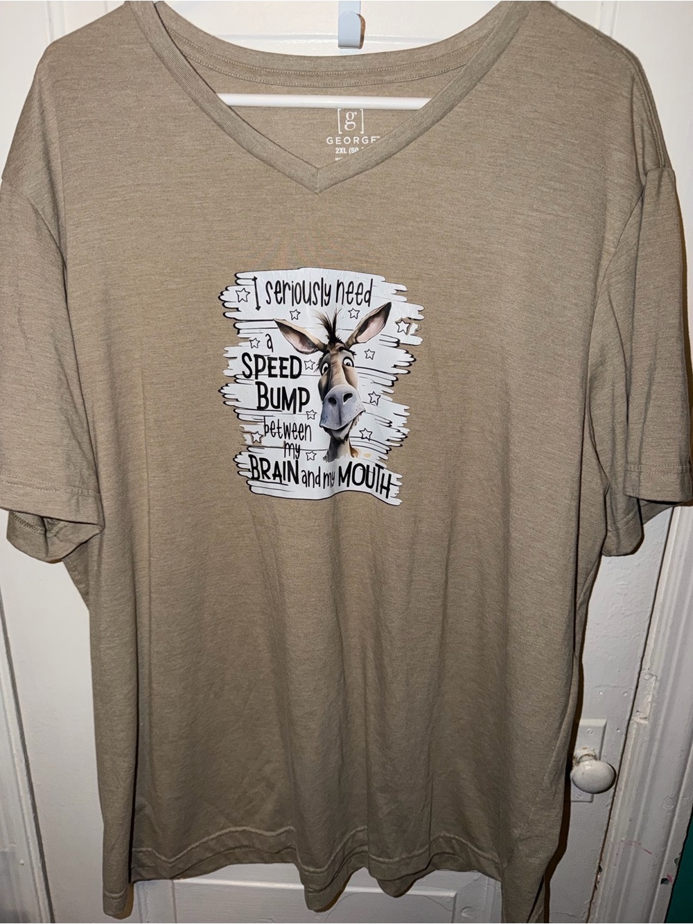 George Men's Tan V-Neck Donkey Graphic Tee
